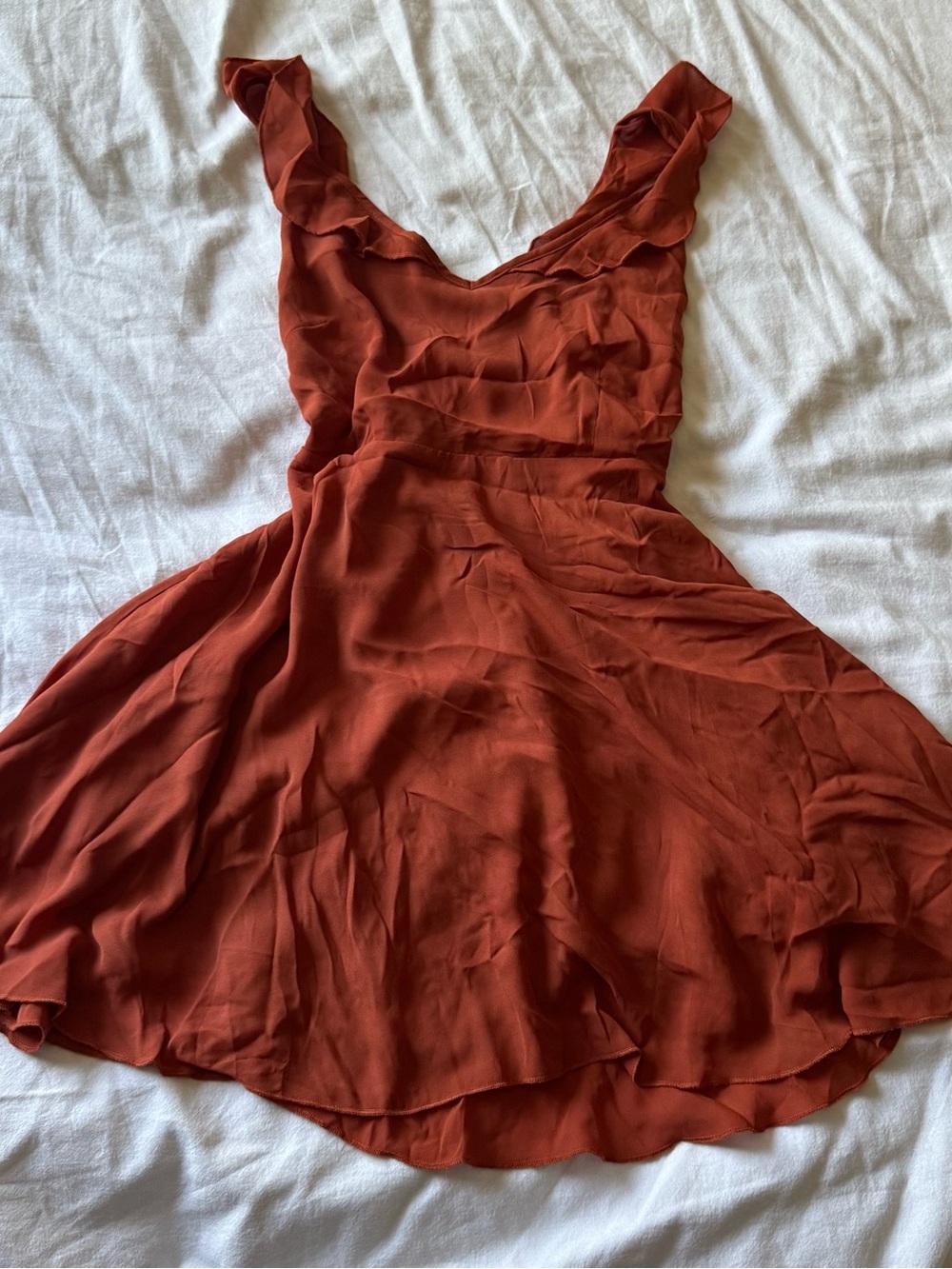 The Hanger Rust Orange Backless Ruffle Sundress